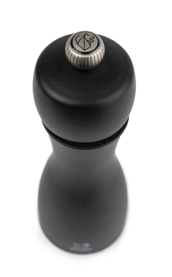 Schwarze Peugeot Tahiti Duo Mühle für Salz und Pfeffer, Detailaufnahme von oben.