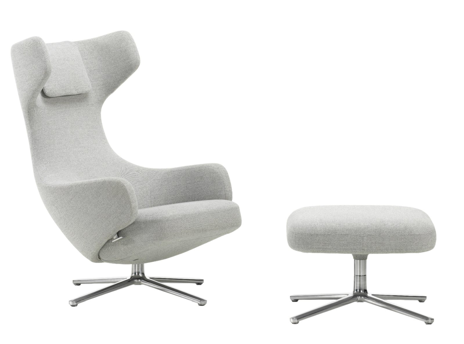 Grand Repos Armchair + Ottoman Vitra Polished Dumet Pebble Melange