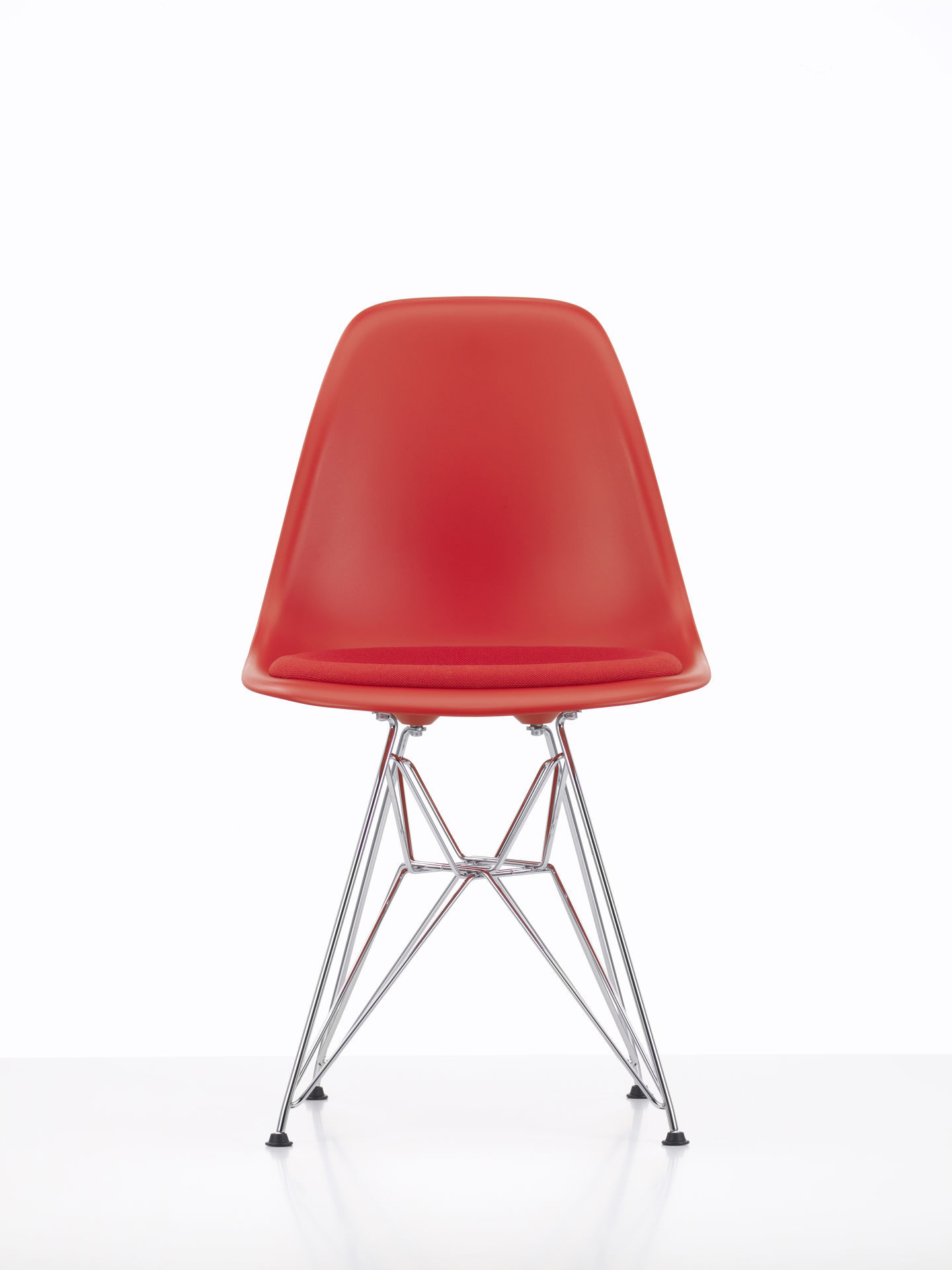 Eames Plastic Side Chair DSR Chair with Seat Cushion Vitra Chrome - Hopsack warmgrey/ivory, White