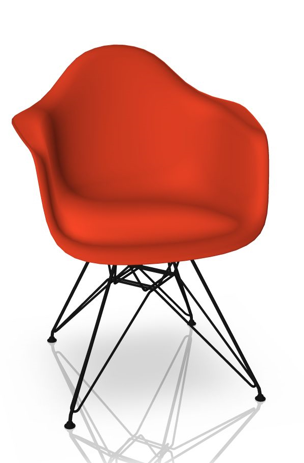 Eames Plastic Arm Chair in Rot mit schwarzem Untergestell von Vitra. Designklassiker.