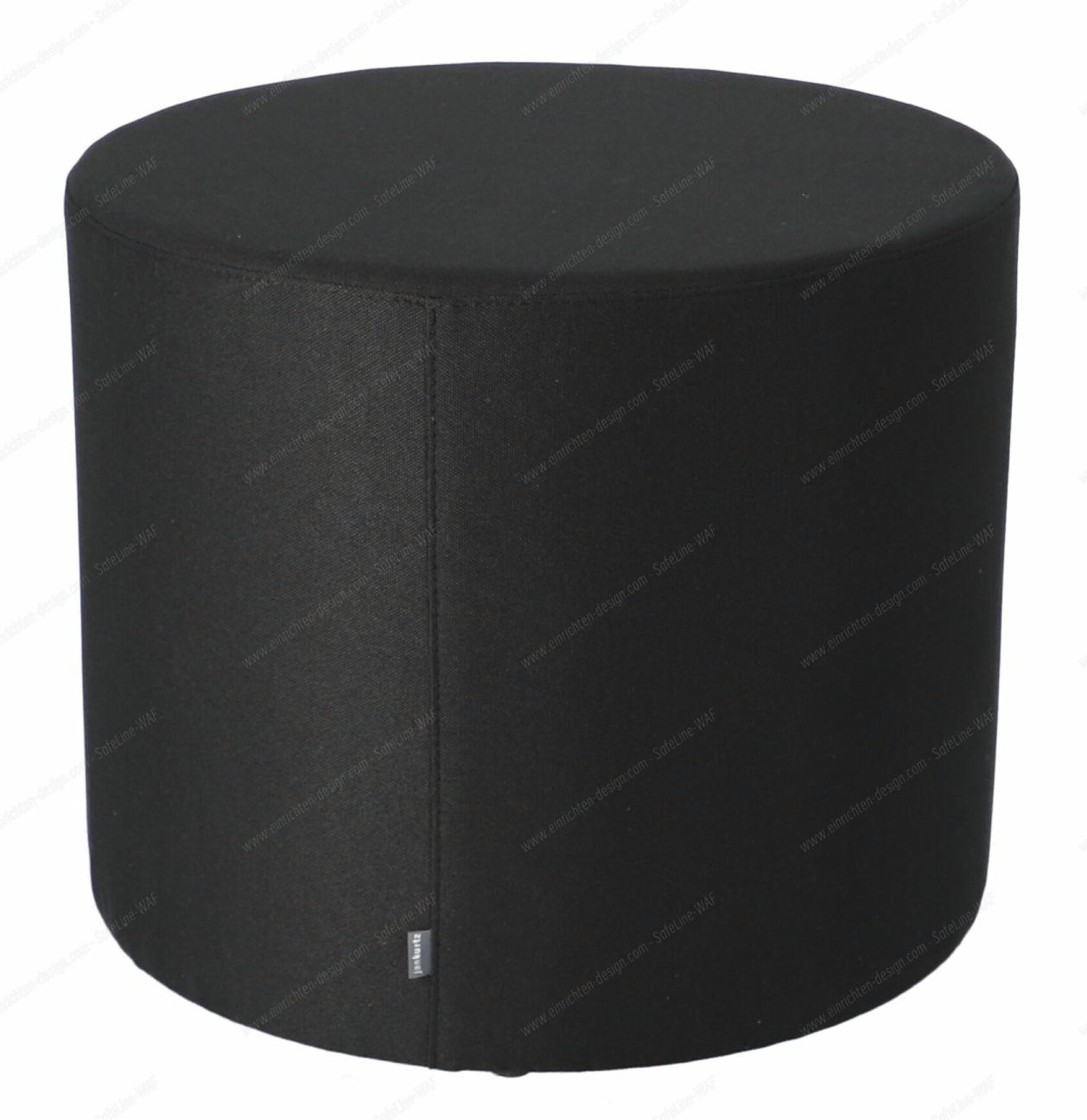 Schwarzer Rondo Pouf von Jan Kurtz, runder Sitzhocker für Wohnzimmer und andere Räume.