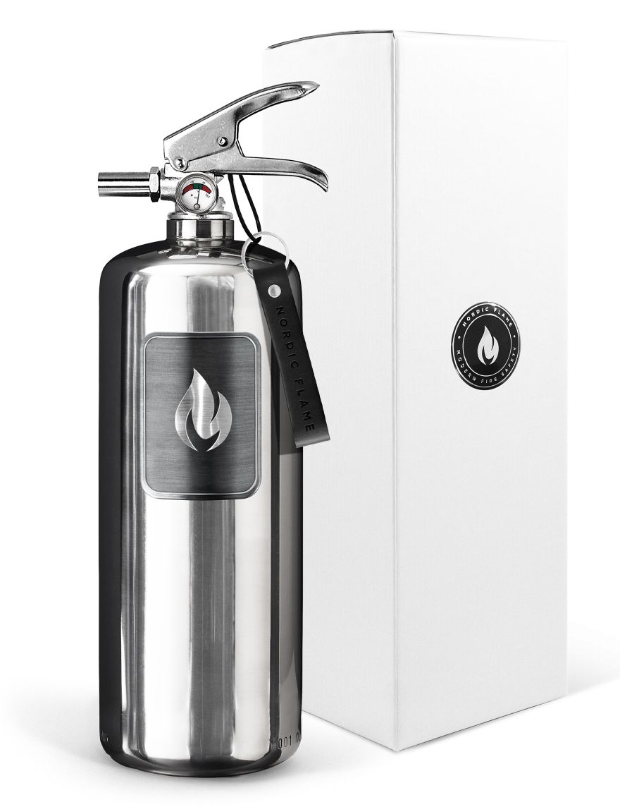 Fire extinguisher Steel Edition 2 kg polished stainless steel Nordic Flame SINGLE PIECES