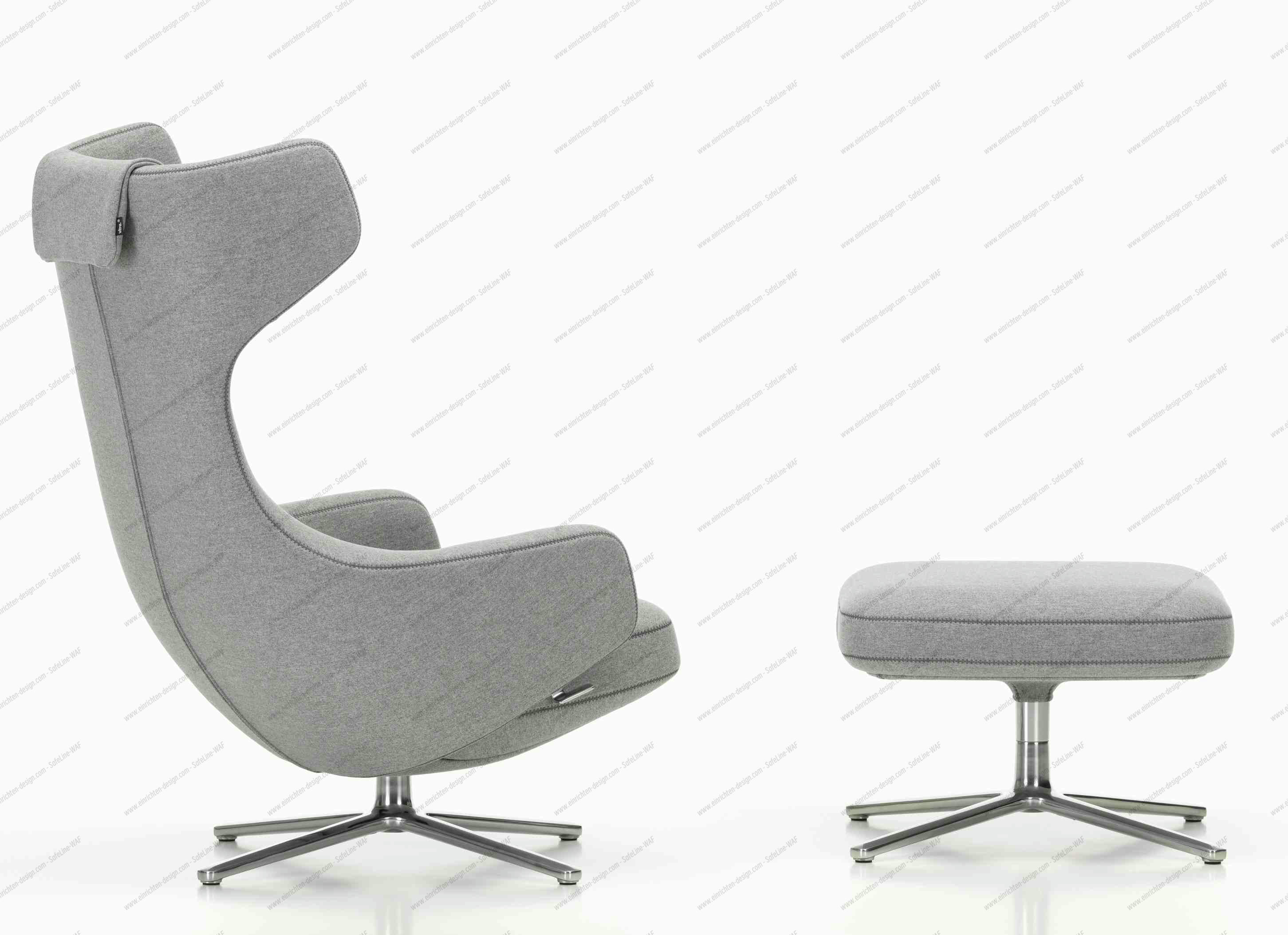Grand Repos Armchair + Ottoman Vitra Polished Cosy Pebble