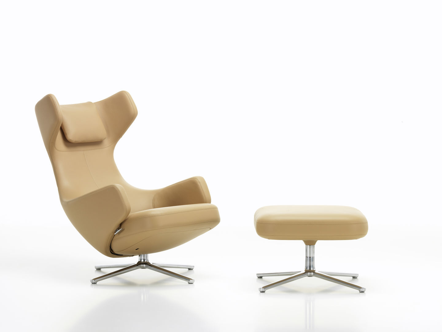Grand Repos Easy Chair + Ottoman Vitra Polished Cosy Classic grey