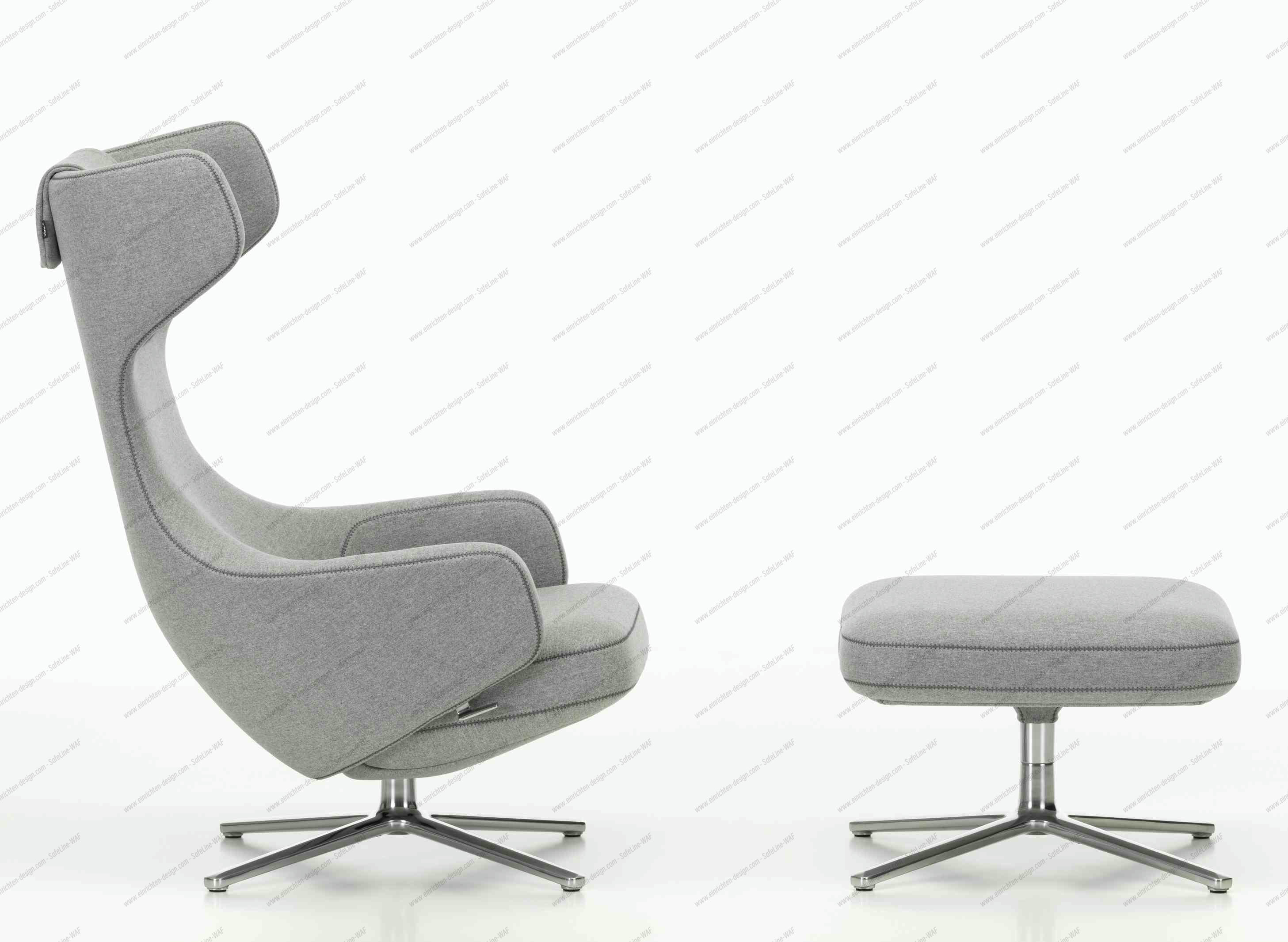 Grand Repos Armchair + Ottoman Vitra Polished Cosy Pebble