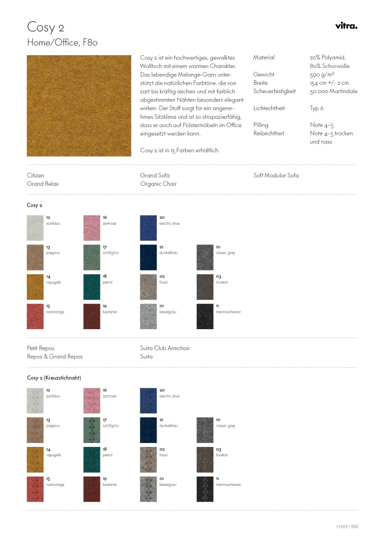 Sample Card Cosy 2 Vitra
