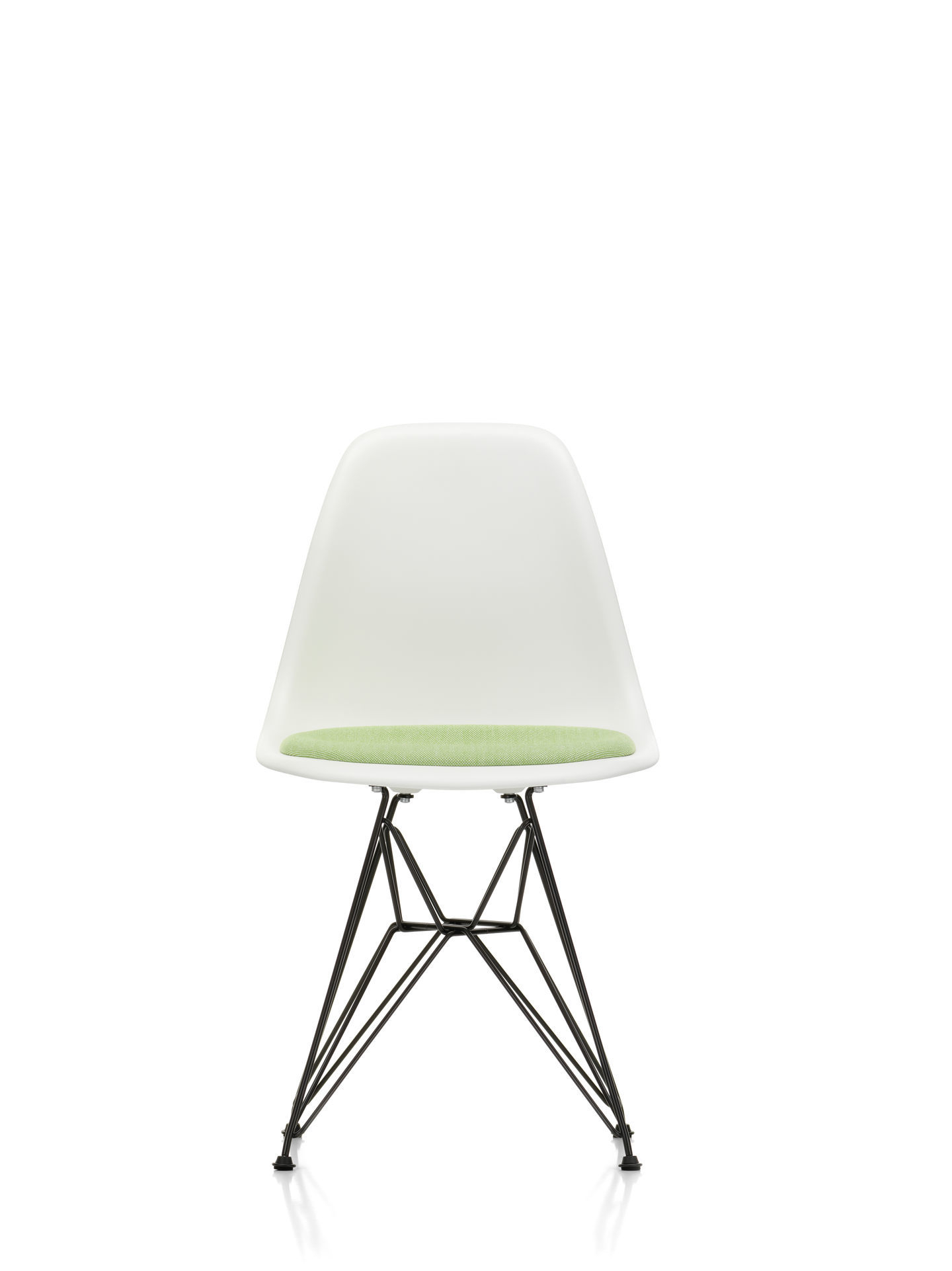 Eames Plastic Side Chair DSR Chair with Seat Cushion Vitra Chrome - Hopsack warmgrey/ivory, White