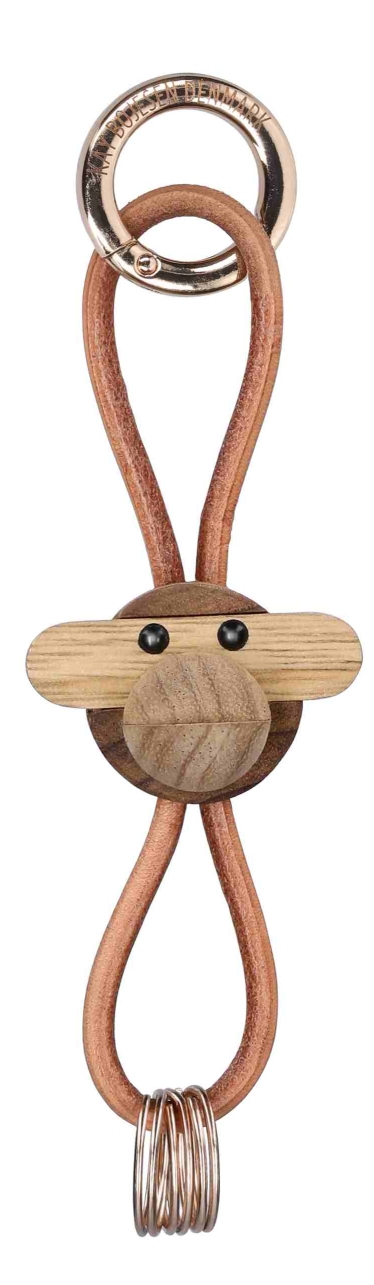 Monkey key ring gold-coloured metal with natural leather Kay Bojesen