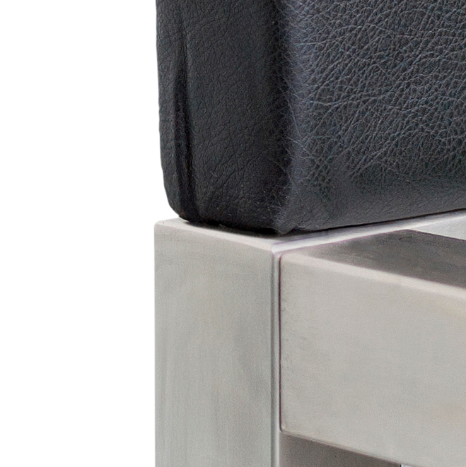 Pure stainless steel bed with upholstered headboard imitation leather black Hans Hansen