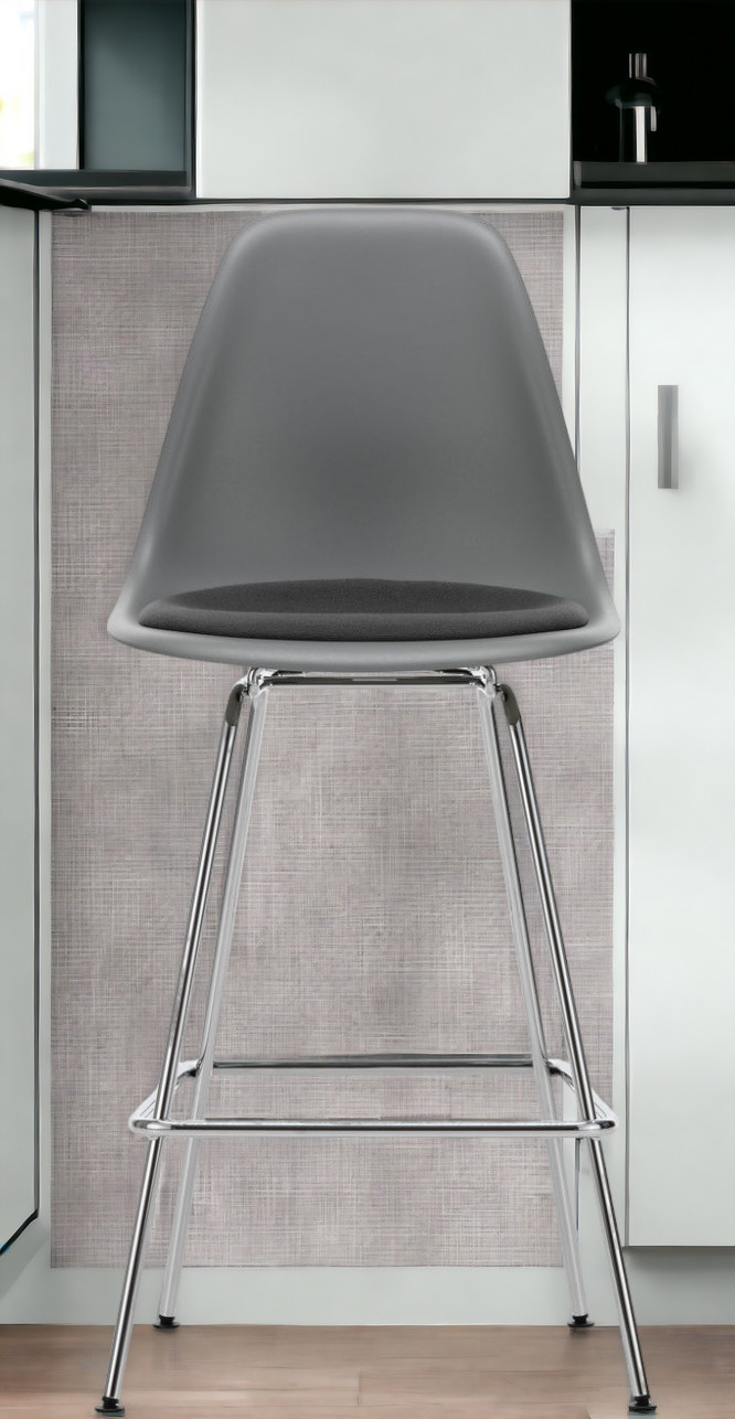 Eames Plastic Bar Stool Medium with seat cushion Vitra
