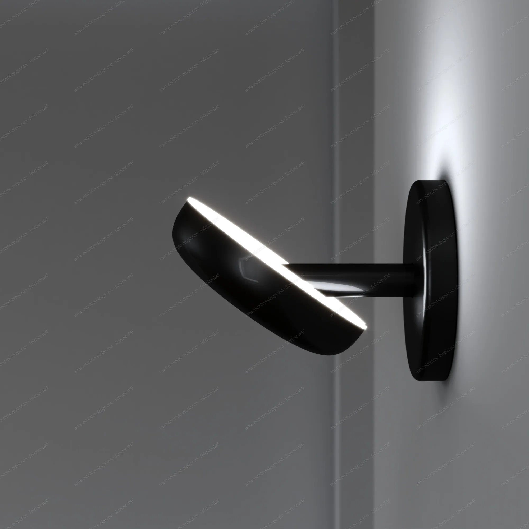 Schwarze Cabriolette Wandleuchte von Martinelli Luce spendet indirektes Licht an einer grauen Wand.