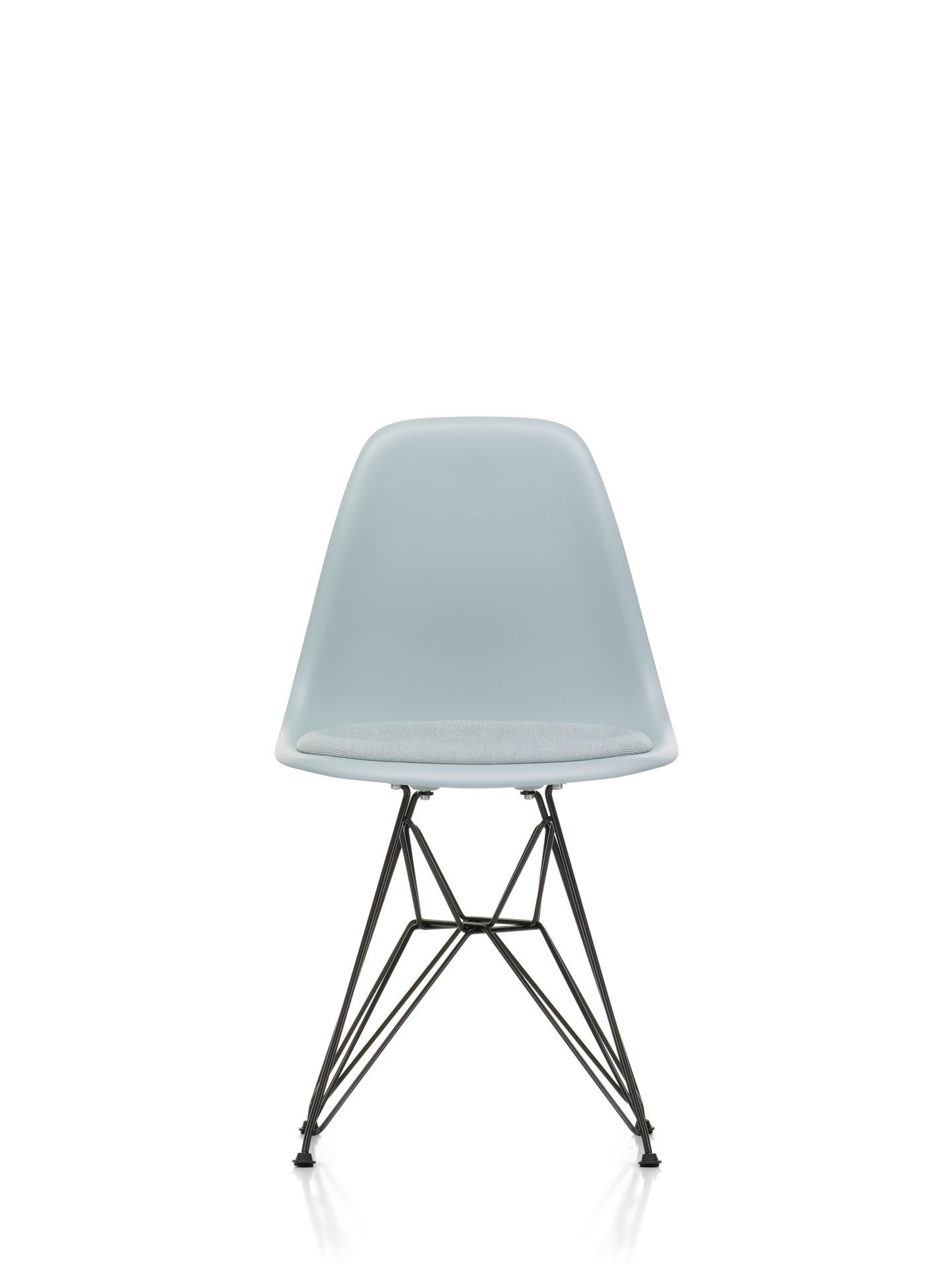 Eames Plastic Side Chair DSR Chair with Seat Cushion Vitra Chrome - Hopsack warmgrey/ivory, White