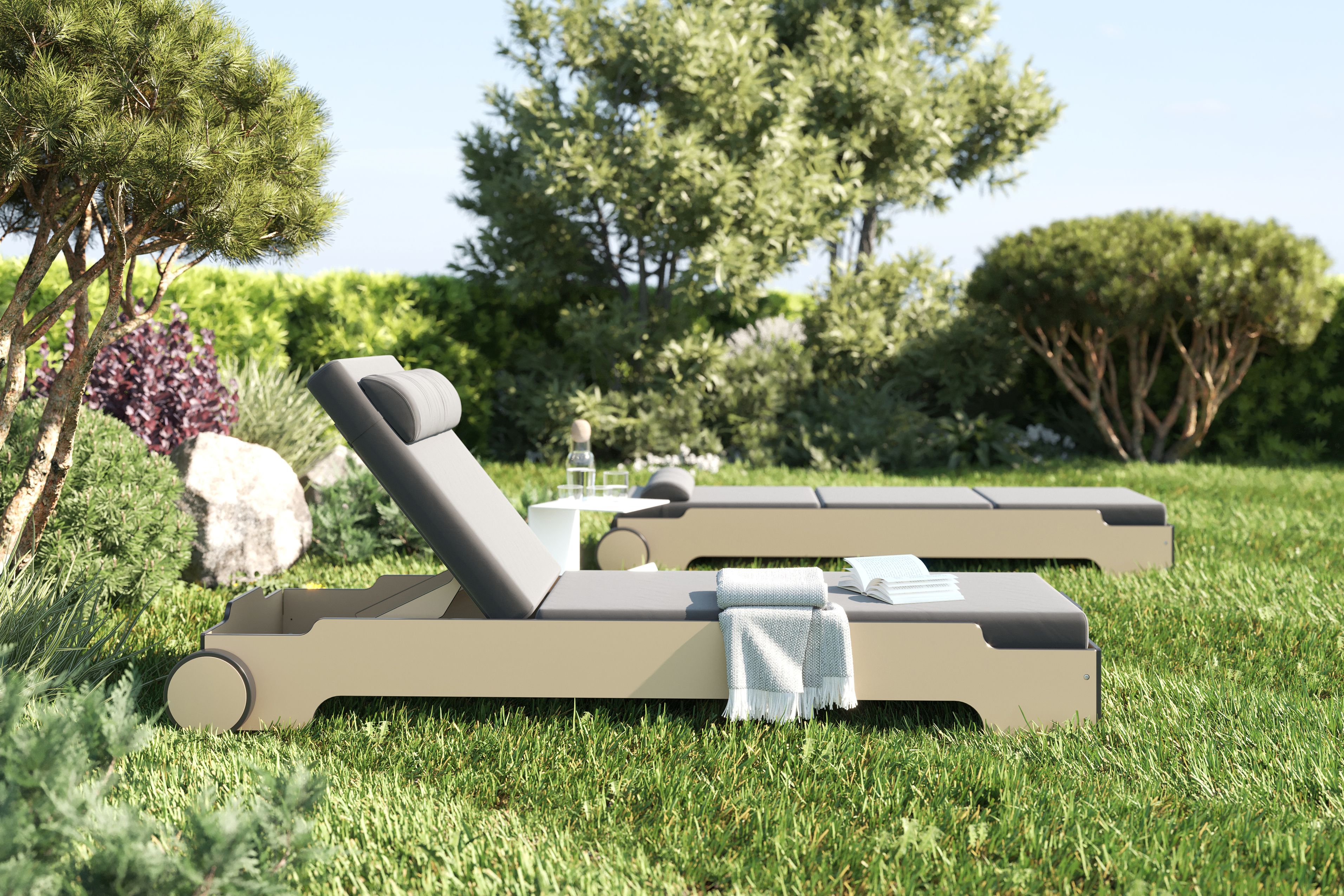Solara Stacking Lounger incl. Wheels and Upholstery Outdoor Müller Möbelwerkstätten