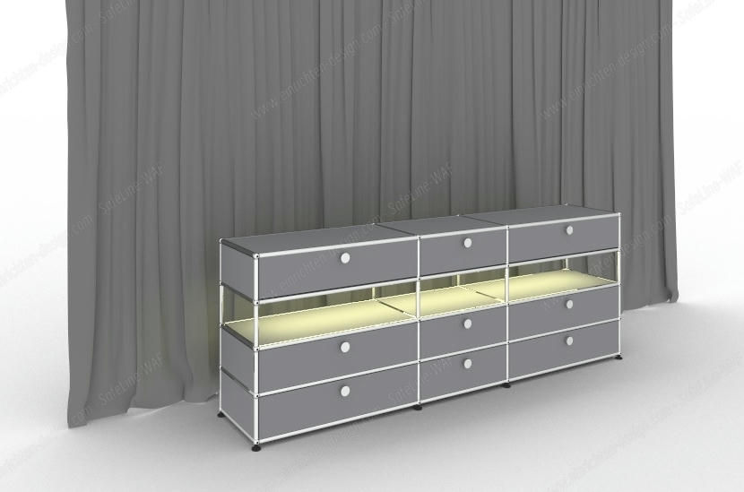 E Sideboard illuminated 9 drawers matt silver USM Haller – QUICK SHIP