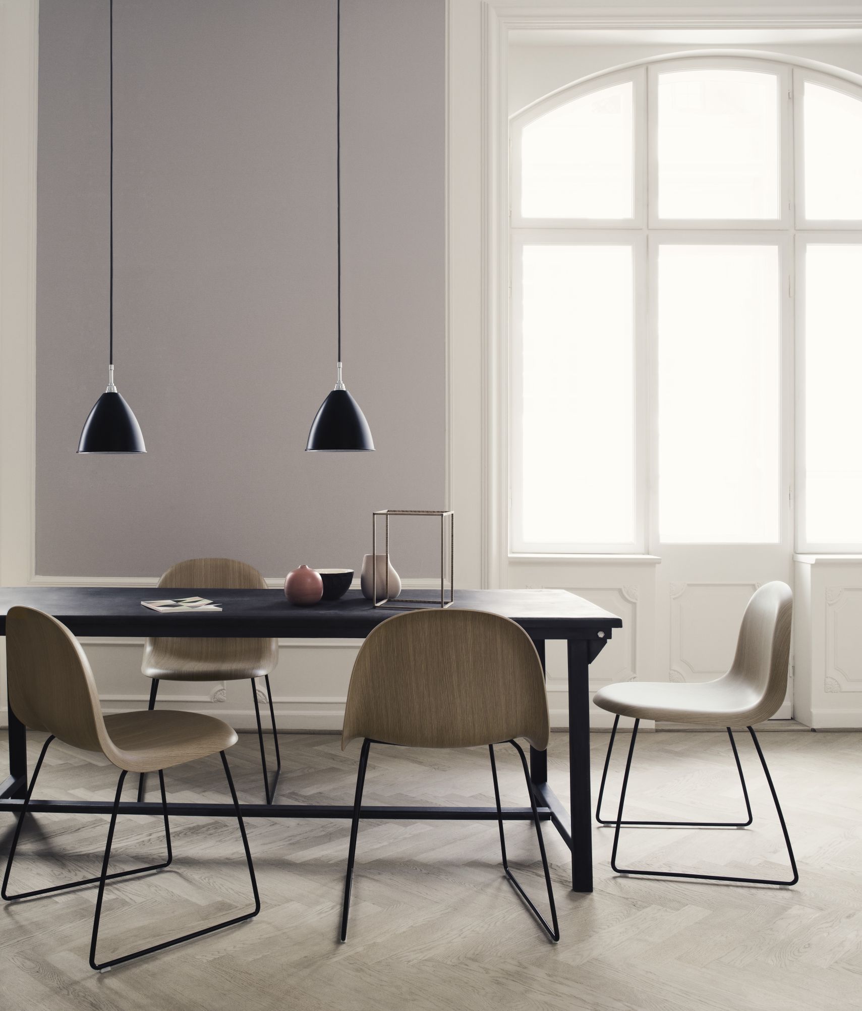 3D Dining stackable Chair Walnut - Sledge base Felt glides Gubi