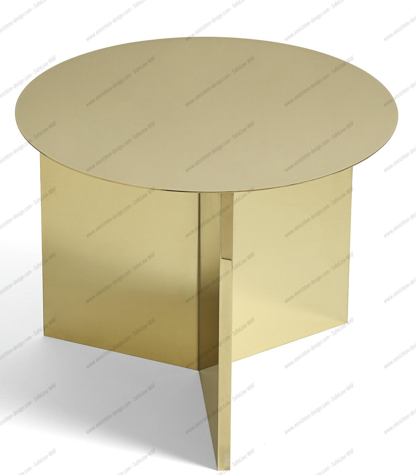 Hay Slit Table Round Beistelltisch in Messing poliert, runder Tisch mit geometrischem Design.