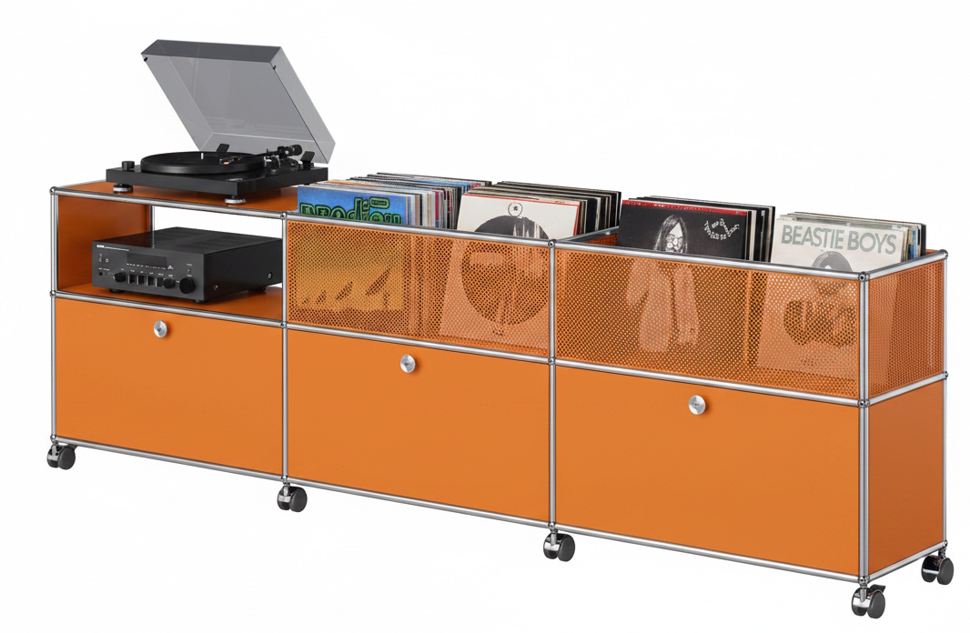 Sideboard with vinyl storage USM Haller Pure Orange