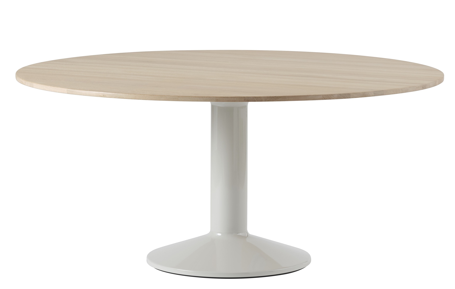 MIDST Table von Muuto: Runder Esstisch aus hellem Holz mit weißem Fuß für Esszimmer und Küche.