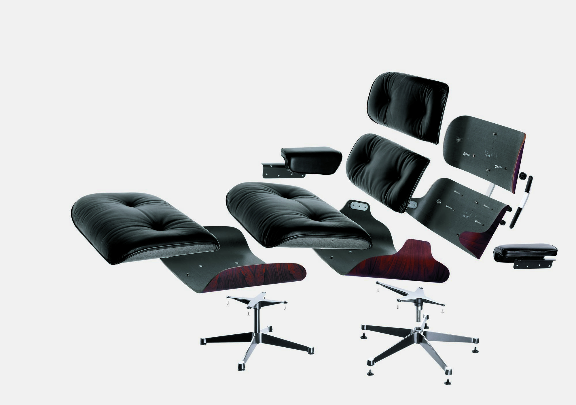 Eames Lounge Chair & Ottoman Armchair Leather Premium Vitra Sides polished black leather premium F black rosewood