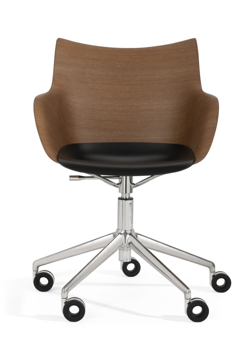 Q/Wood Swivel Chair SC Dark Wood / Chrome Frame Kartell