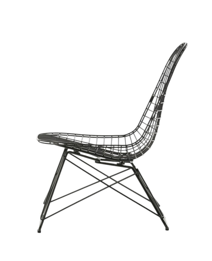 Schwarzer Vitra Wire Chair Stuhl, ungepolstert, seitliche Ansicht, Designklassiker für modernes Wohnen und Büro.