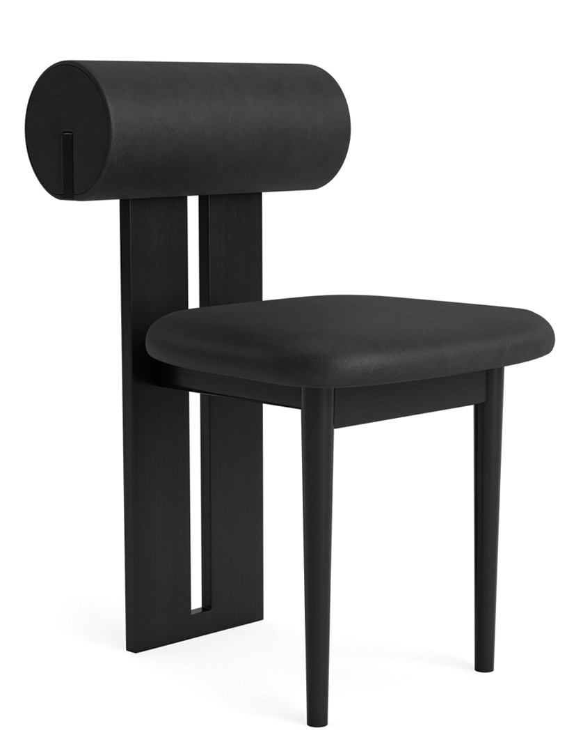 Schwarzer Hippo Stuhl von NORR11: Moderner Esszimmerstuhl mit abgerundeter Rückenlehne und minimalistischem Design.