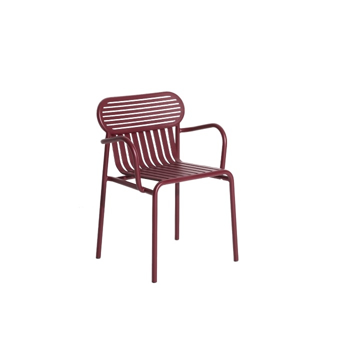 Week-End Garden Armlehnenstuhl von Petite Friture in Burgundy, moderner Outdoor Stuhl aus Metall.