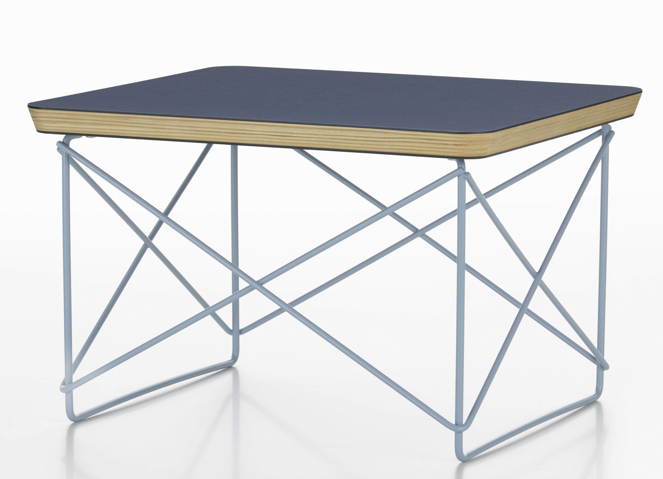 Vitra Beistelltisch LTR mit blauem Linoleum, filigranes Stahlgestell, moderner Couchtisch für Wohnzimmer.