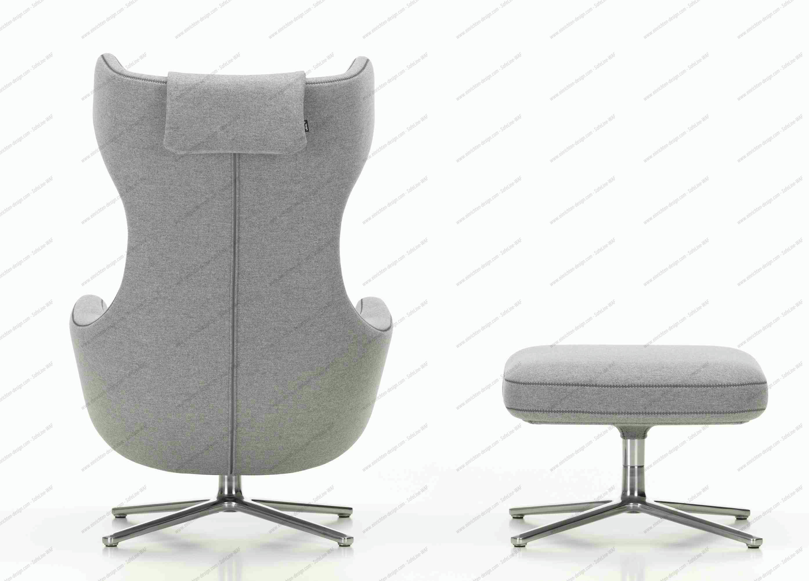 Grand Repos Armchair + Ottoman Vitra Polished Cosy Pebble