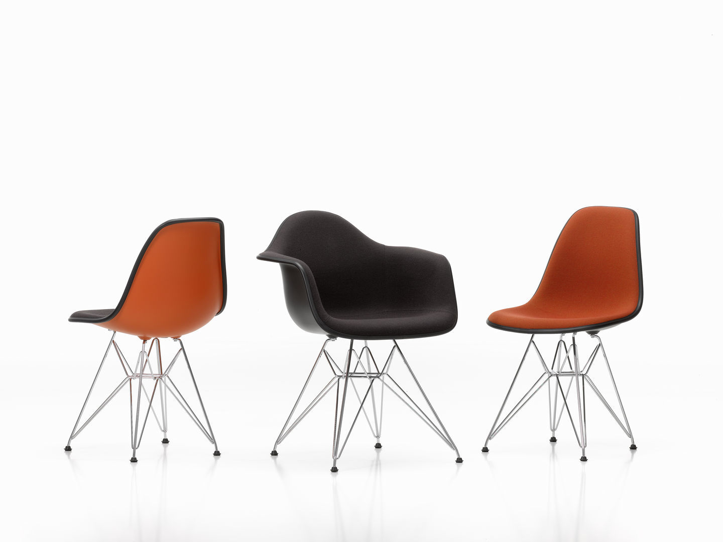 Eames Plastic Side Chair DSR Chair with Seat Cushion Vitra Chrome - Hopsack warmgrey/ivory, White
