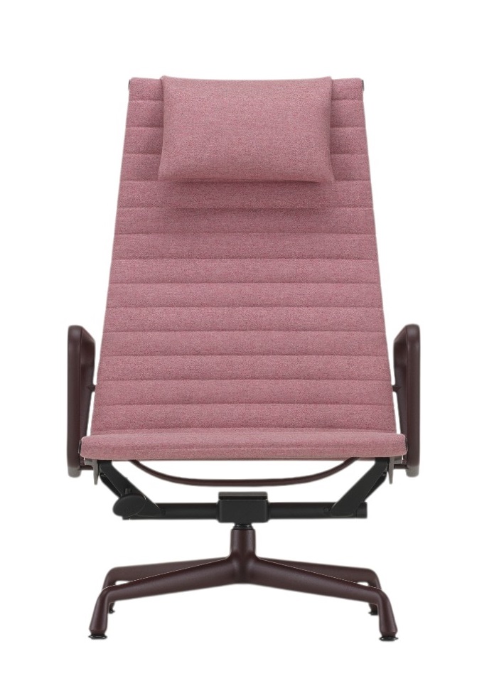 Vitra Aluminium Chair EA 124 in Rosa: Hochwertiger Loungesessel mit Kopfstütze für entspanntes Sitzen.