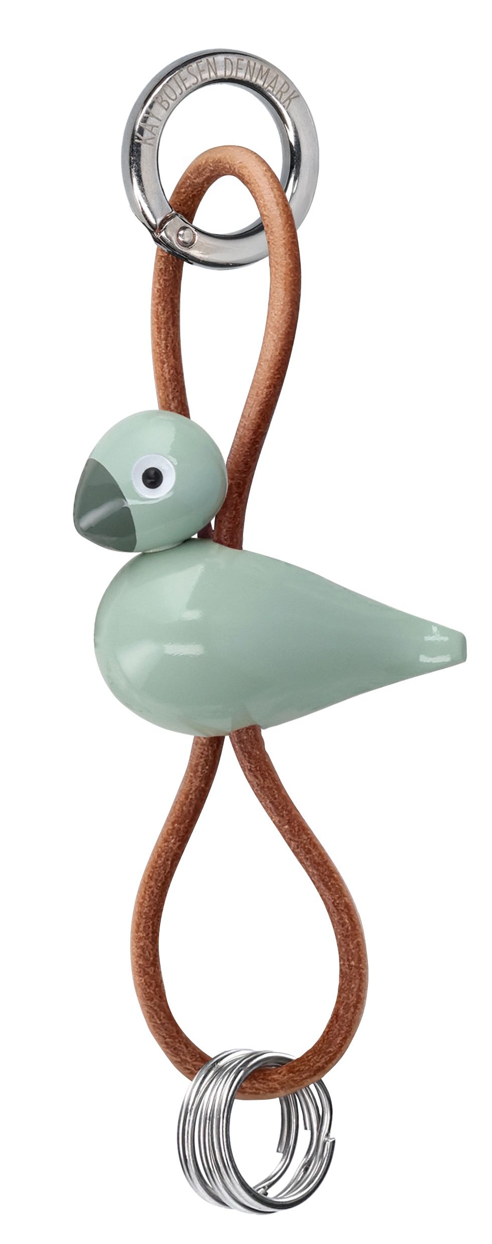 Bird green key ring silver coloured metal with natural leather Kay Bojesen