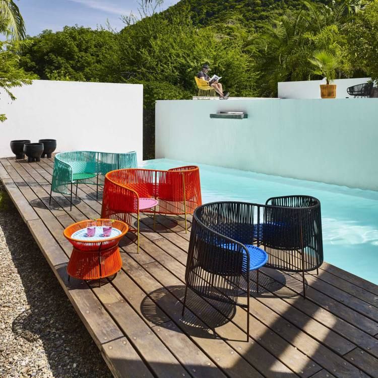 Caribe Low Side Table low outdoor ames Emerald green / bubblegum pink / curry yellow