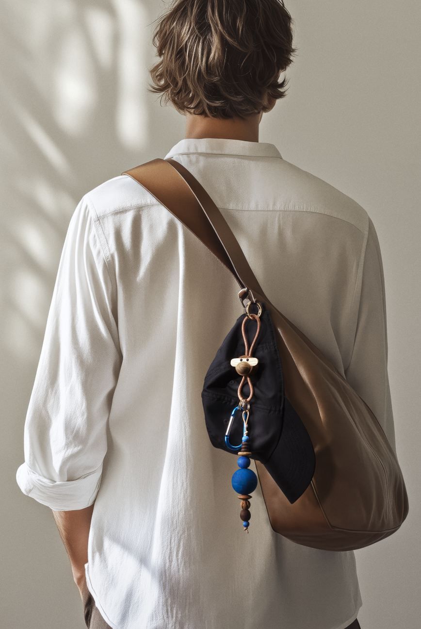 Monkey key ring gold-coloured metal with natural leather Kay Bojesen
