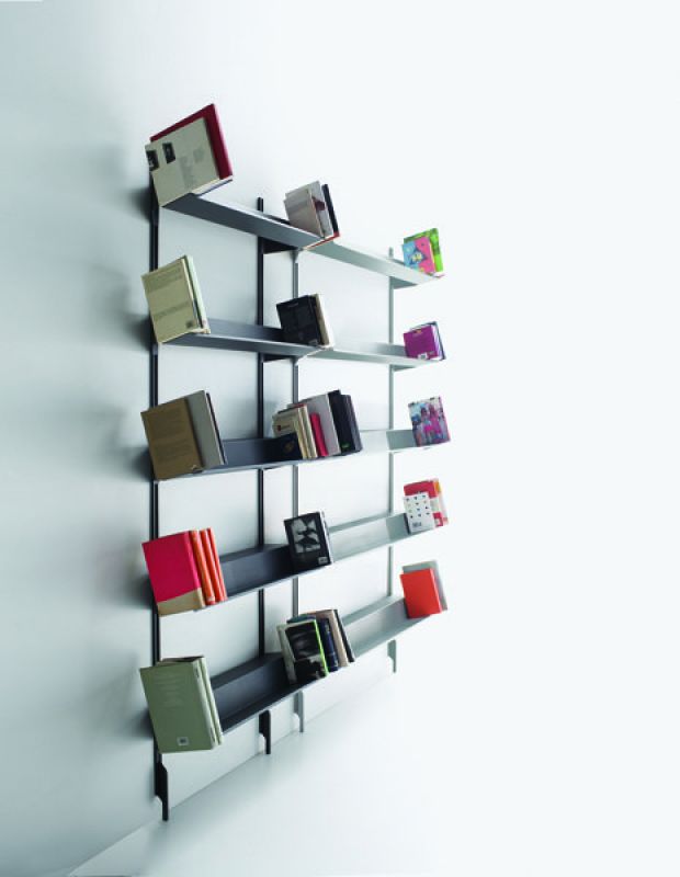 Sarmiento Bookcase silver B110xD21.5H215 cm Danese Milano