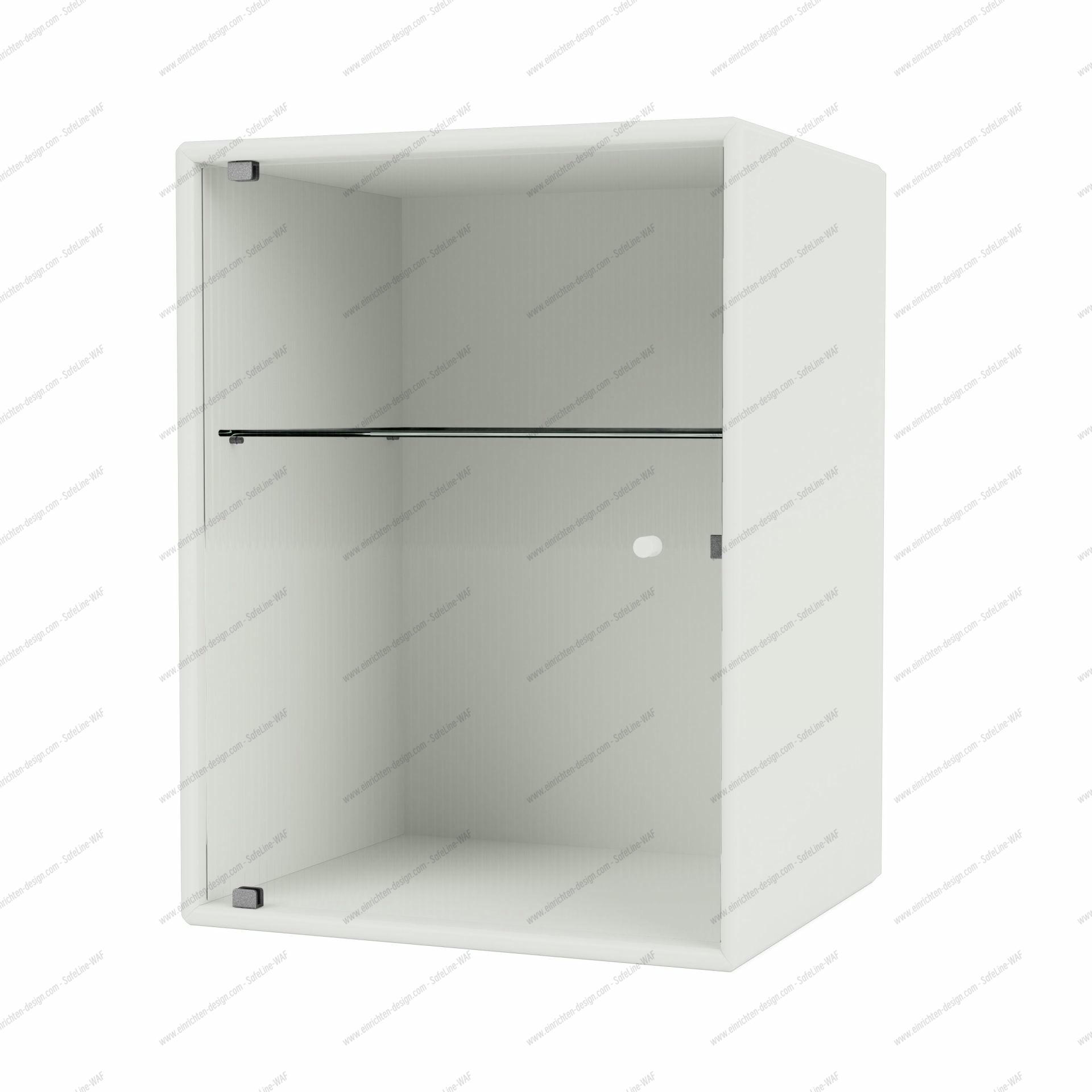 Weißer RIPPLE Badezimmerschrank mit Glasablage für Badutensilien und stilvolle Badmöbel.