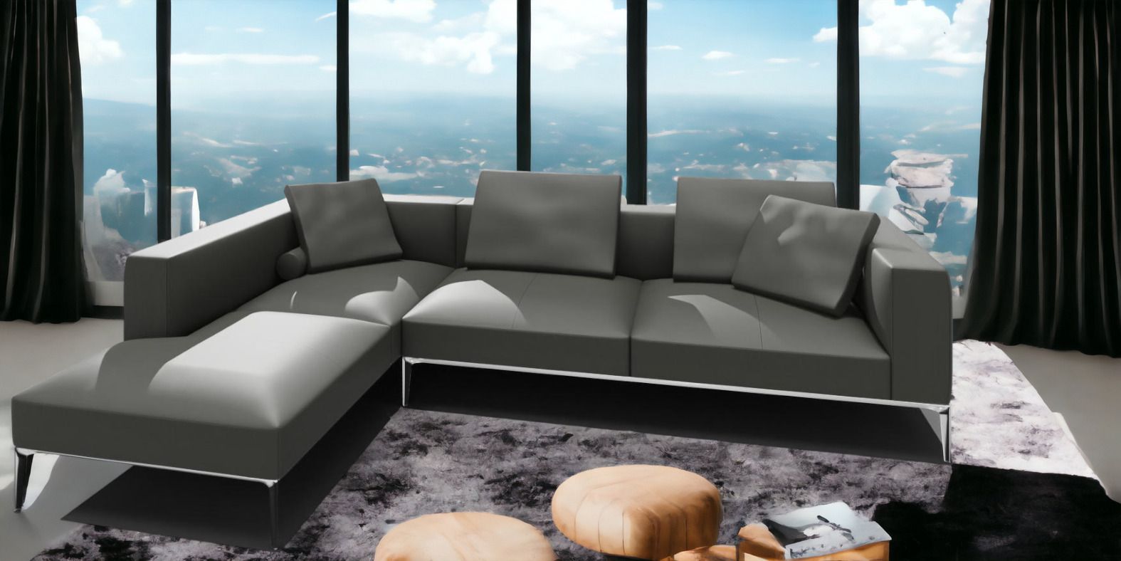 Jaan Living 3 Seater Sofa with 2 Back Cushions, 2 Comfort Cushions & 2 Comfort Castors Combi A21 Walter Knoll Fabric Garbo Moonlight