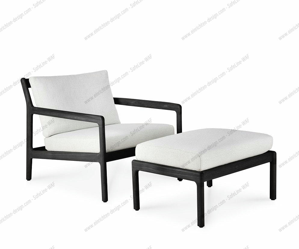 Jack Outdoor Upholstered Stool Teak Black Ethnicraft