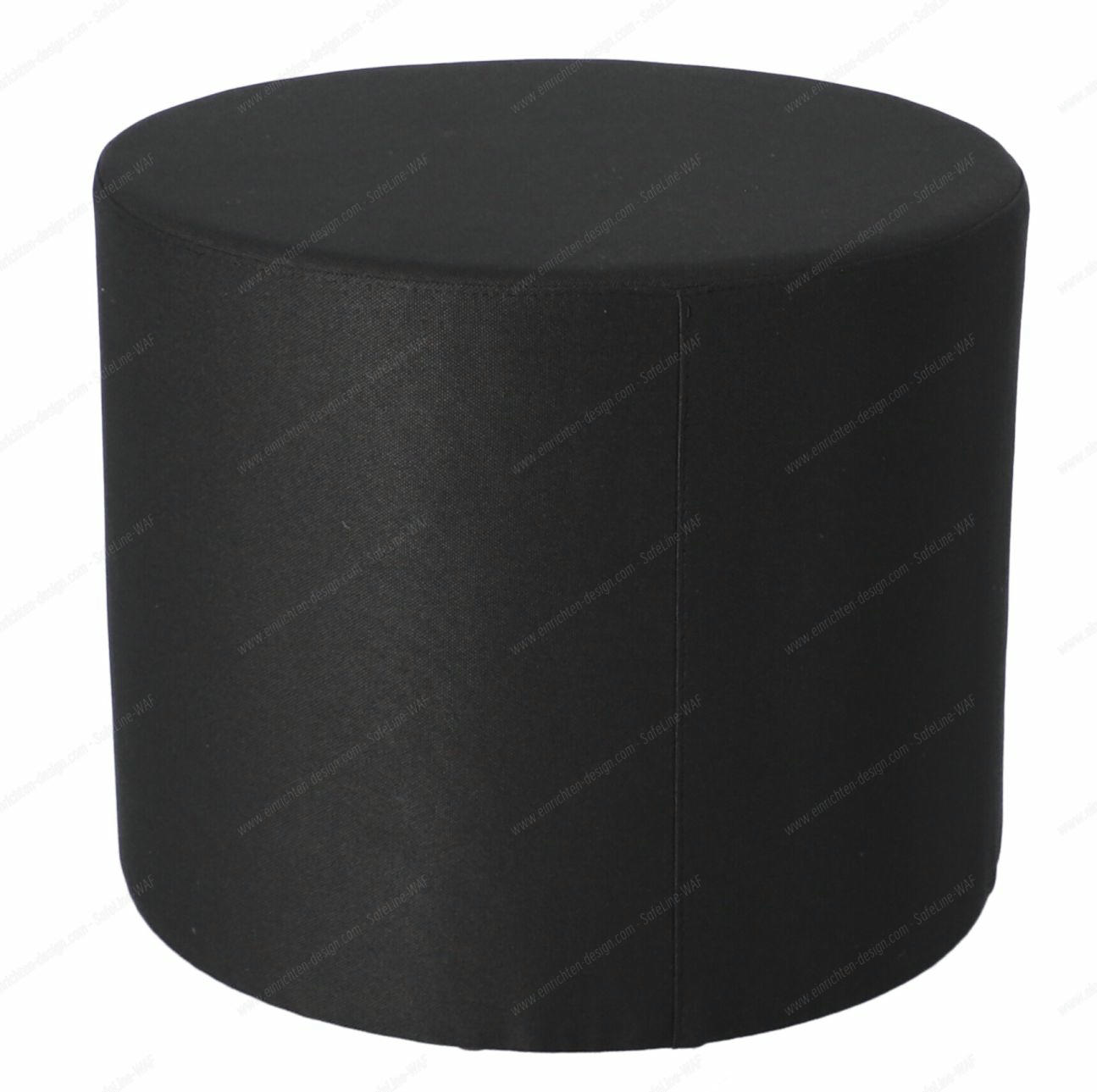Schwarzer Rondo Pouf von Jan Kurtz, runder Sitzhocker für Wohnzimmer und Lounge-Bereich.