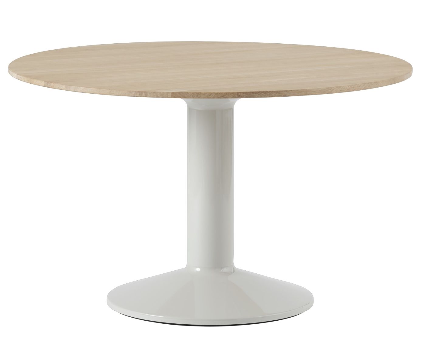 MIDST Table Esstisch von Muuto, runder Holztisch mit weißem Fuß, modernes Design für Esszimmer und Küche.