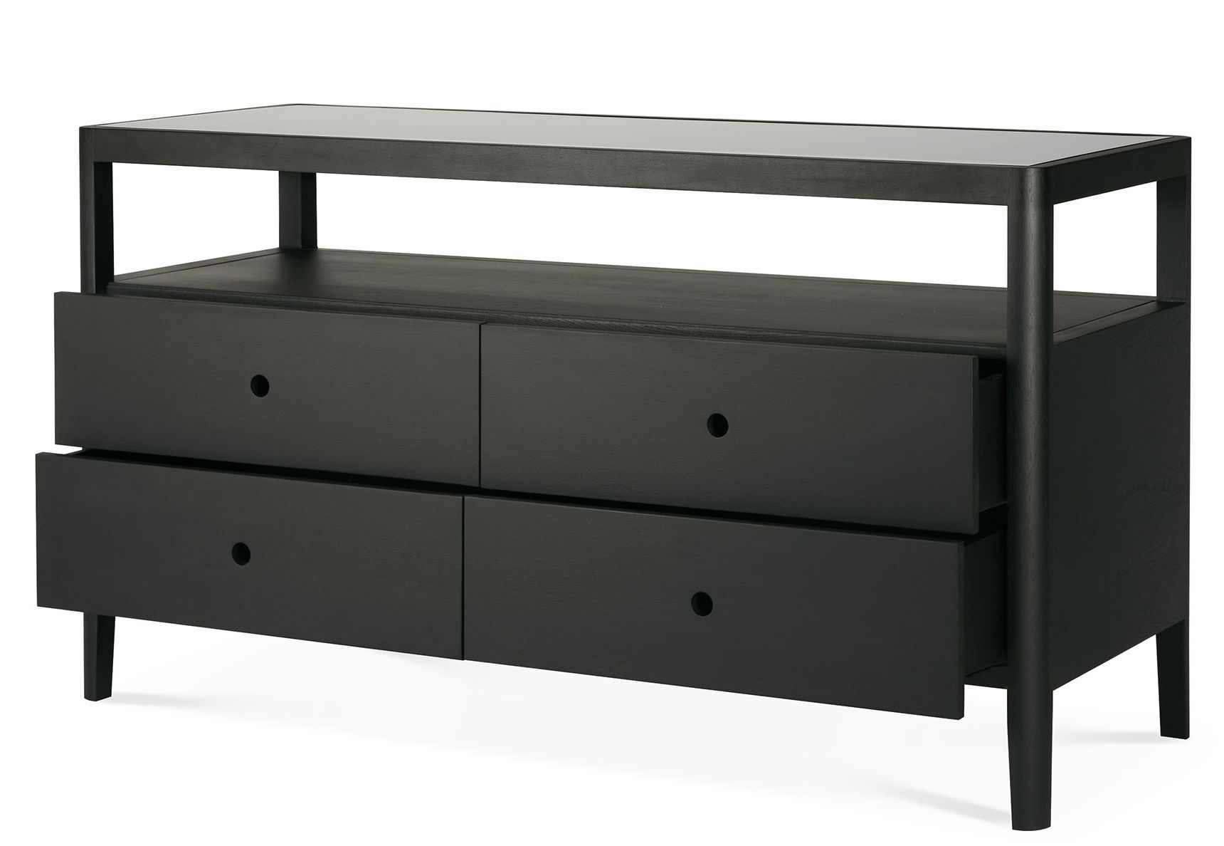 Spindle chest of drawers with drawers black lacquered oak Ethnicraft