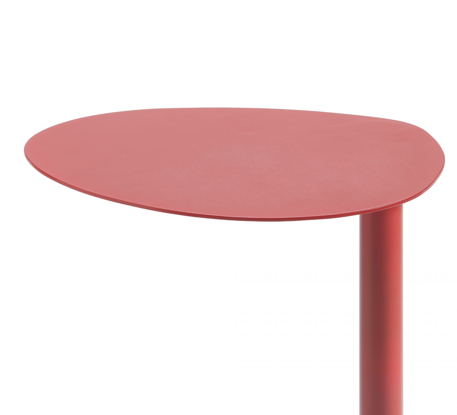 Roter Easy Boy Beistelltisch von Segis, kleiner runder Tisch mit zentralem Standfuß.