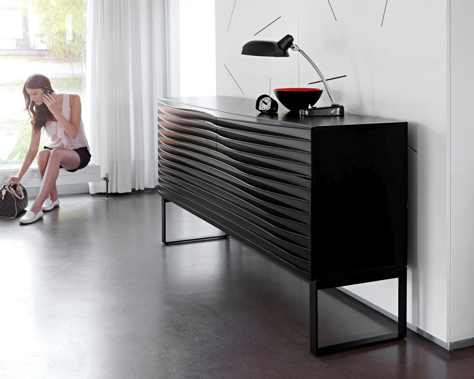 Tide Sideboard black frame black Minimal Design L Casamania Horm