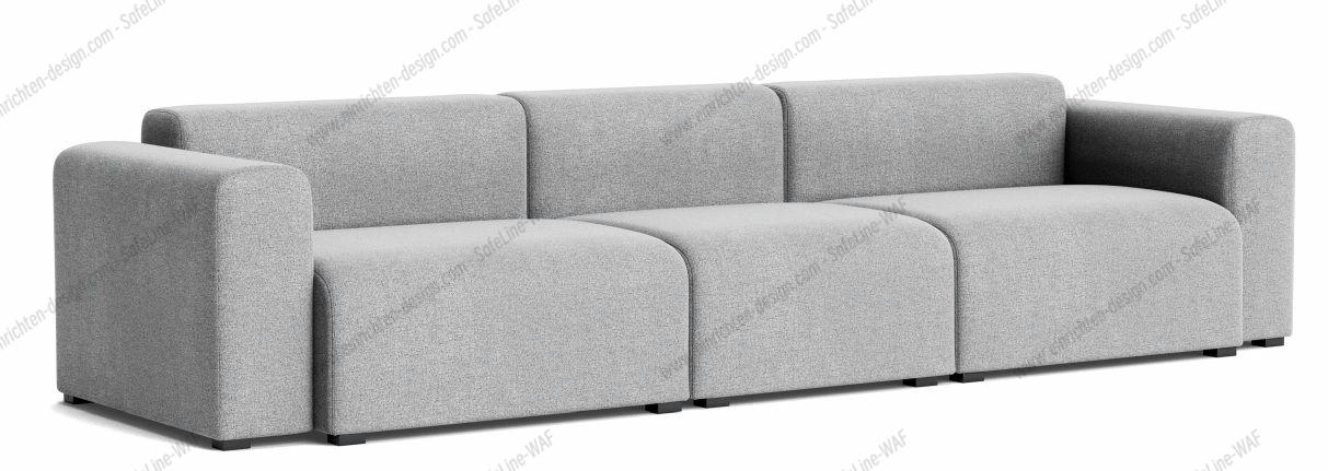 Graues Mags Sofa 3-Sitzer mit niedrigem Armteil und Hallingdal Stoff für Wohnzimmer.