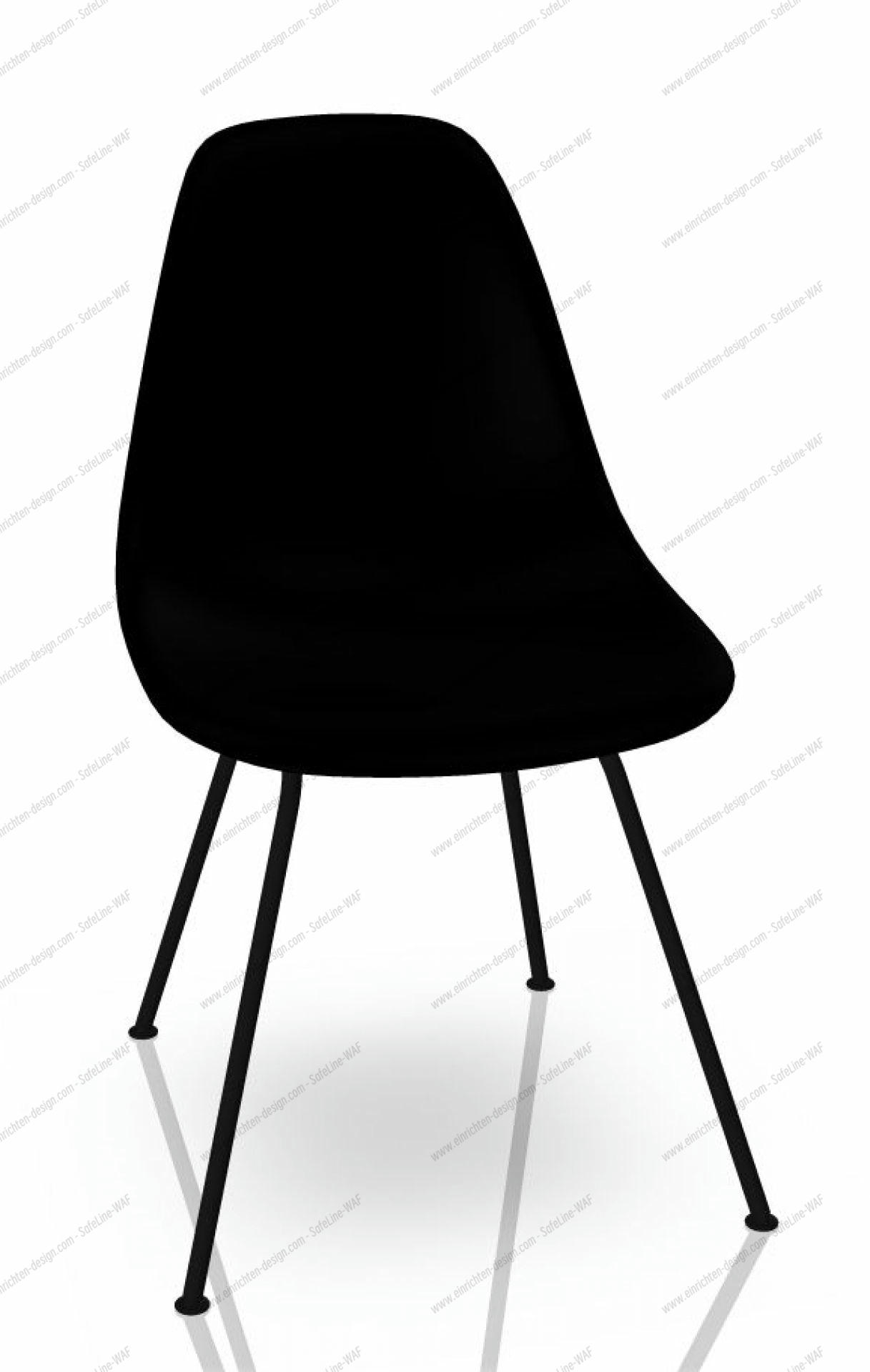 Schwarzer Eames Plastic Side Chair mit schwarzem Untergestell. Designklassiker Stuhl für Esszimmer und Büro.