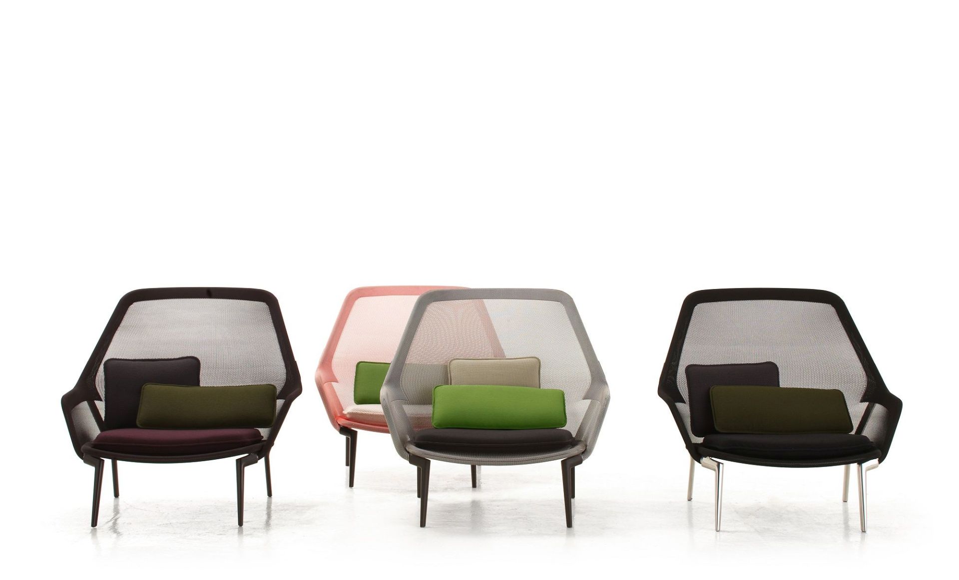Vitra Slow Chair Sessel in verschiedenen Farben, mit Kissen, moderner Lounge Sessel für Wohnzimmer.