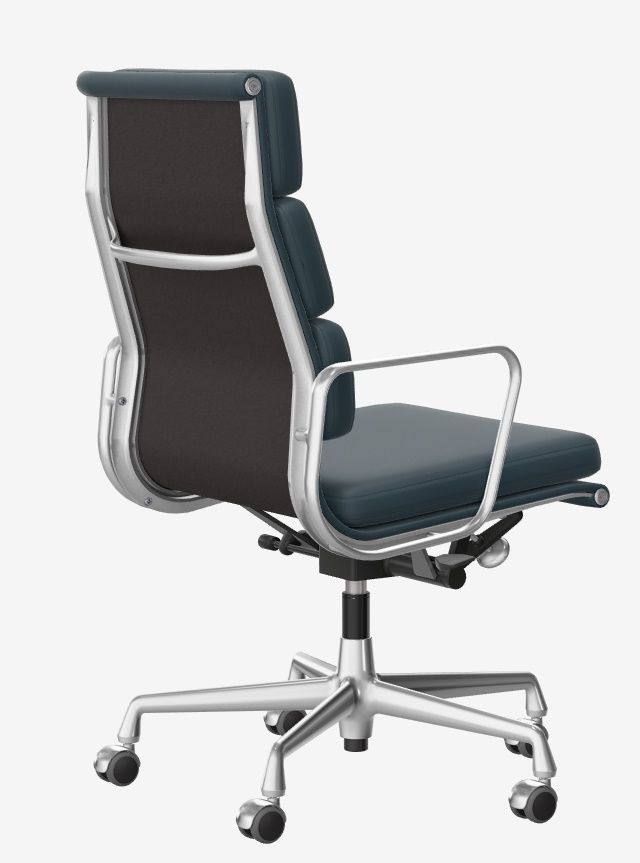 Soft Pad Chair EA219 / EA 219 Armchair CHROMED / LEATHER PREMIUM WITH CONTRASTED SEAM SMOKE BLUE Vitra SINGLE PIECES