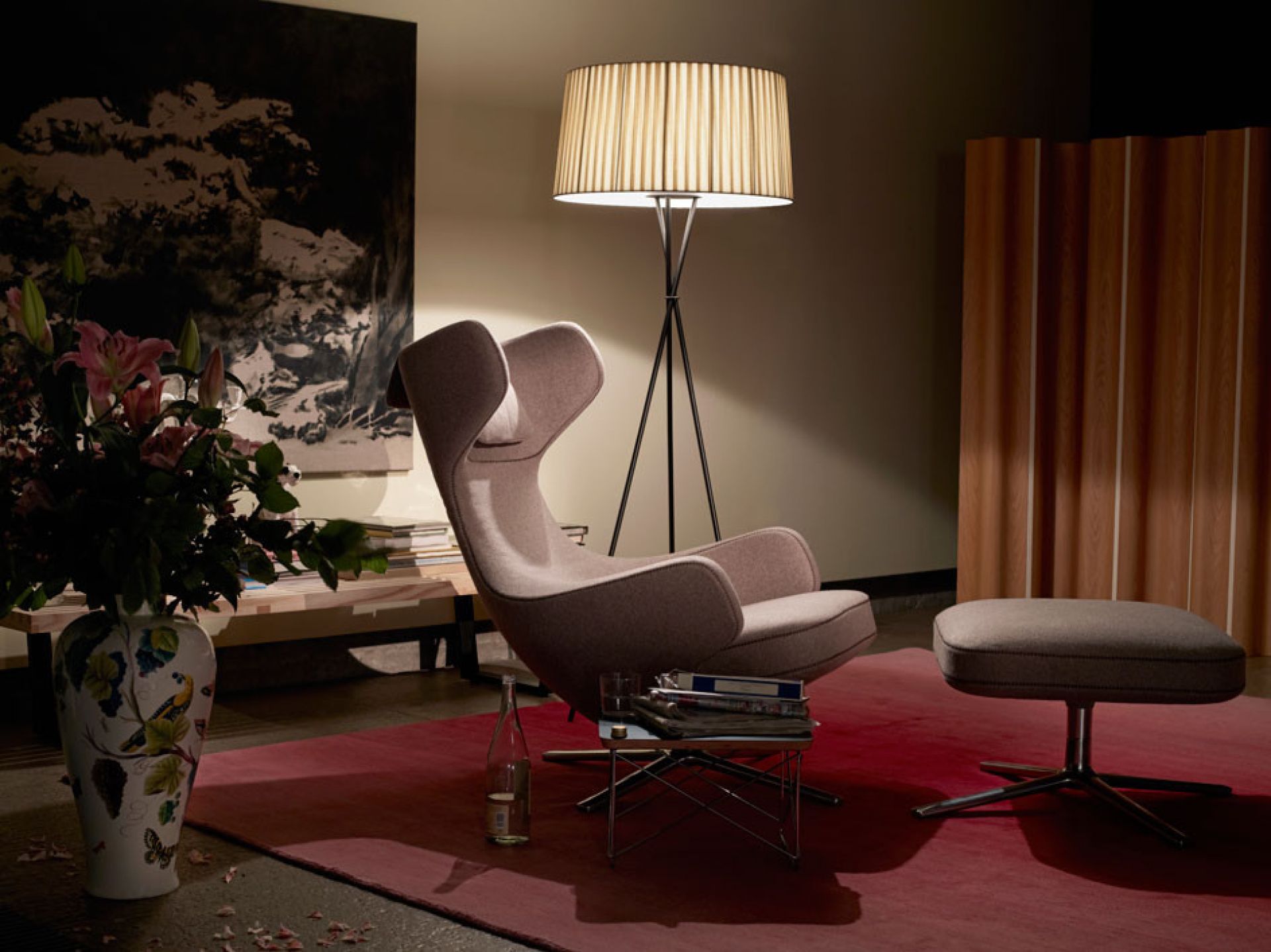 Grand Repos Easy Chair + Ottoman Vitra Polished Cosy Classic grey