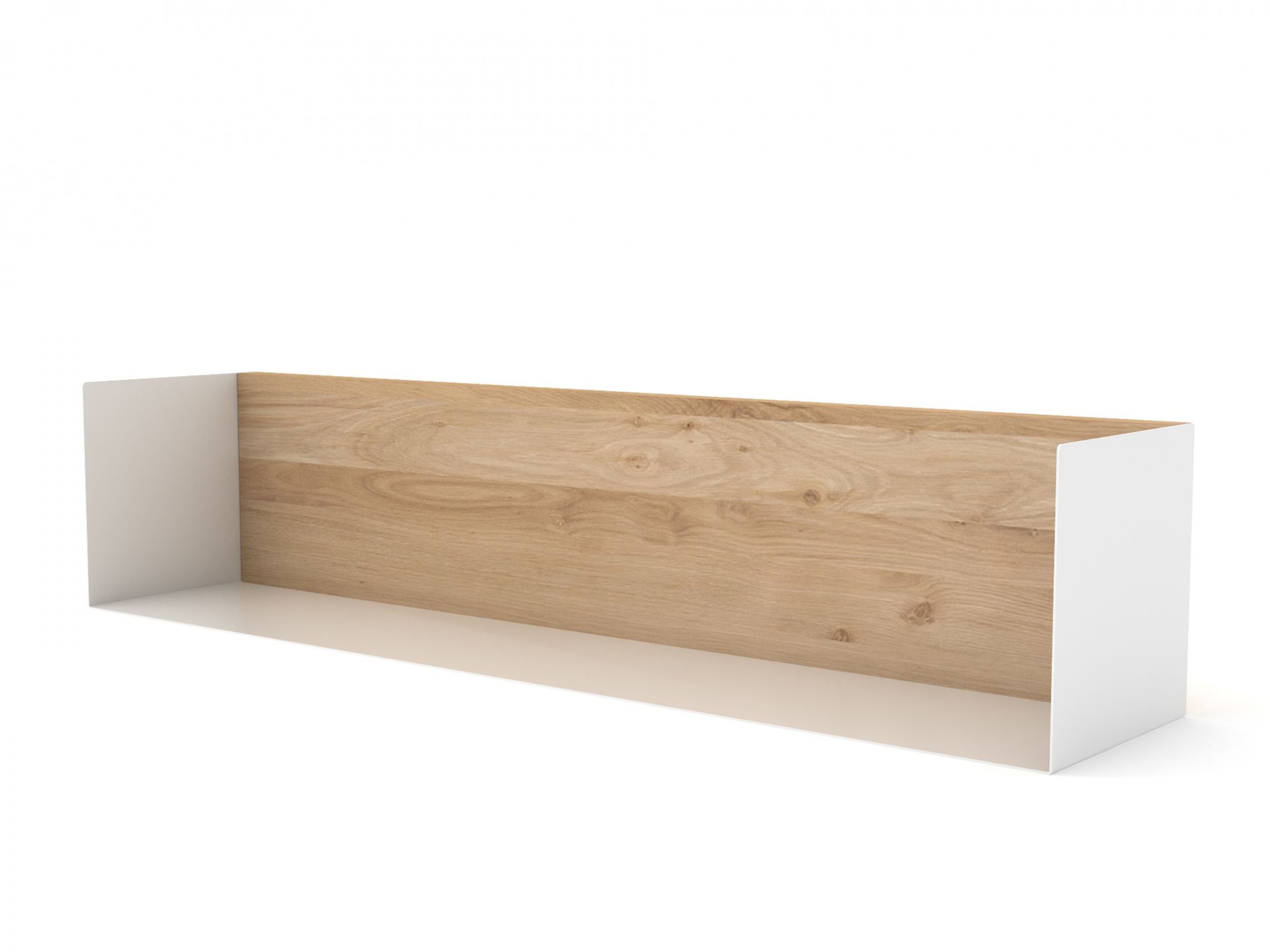 Ethnicraft U Shelf Wandregal aus Eiche und weißem Metall, modernes Design für Wohnzimmer und Büro.