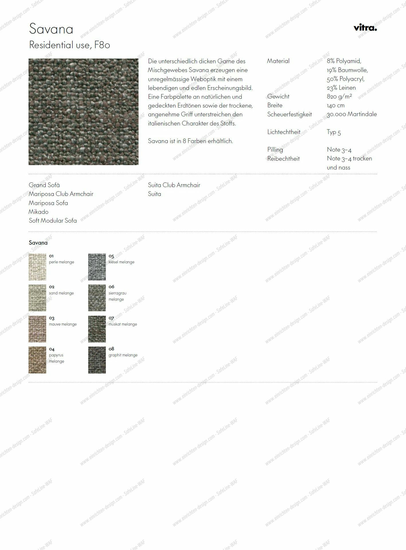 Fabric sample card Savana Vitra   